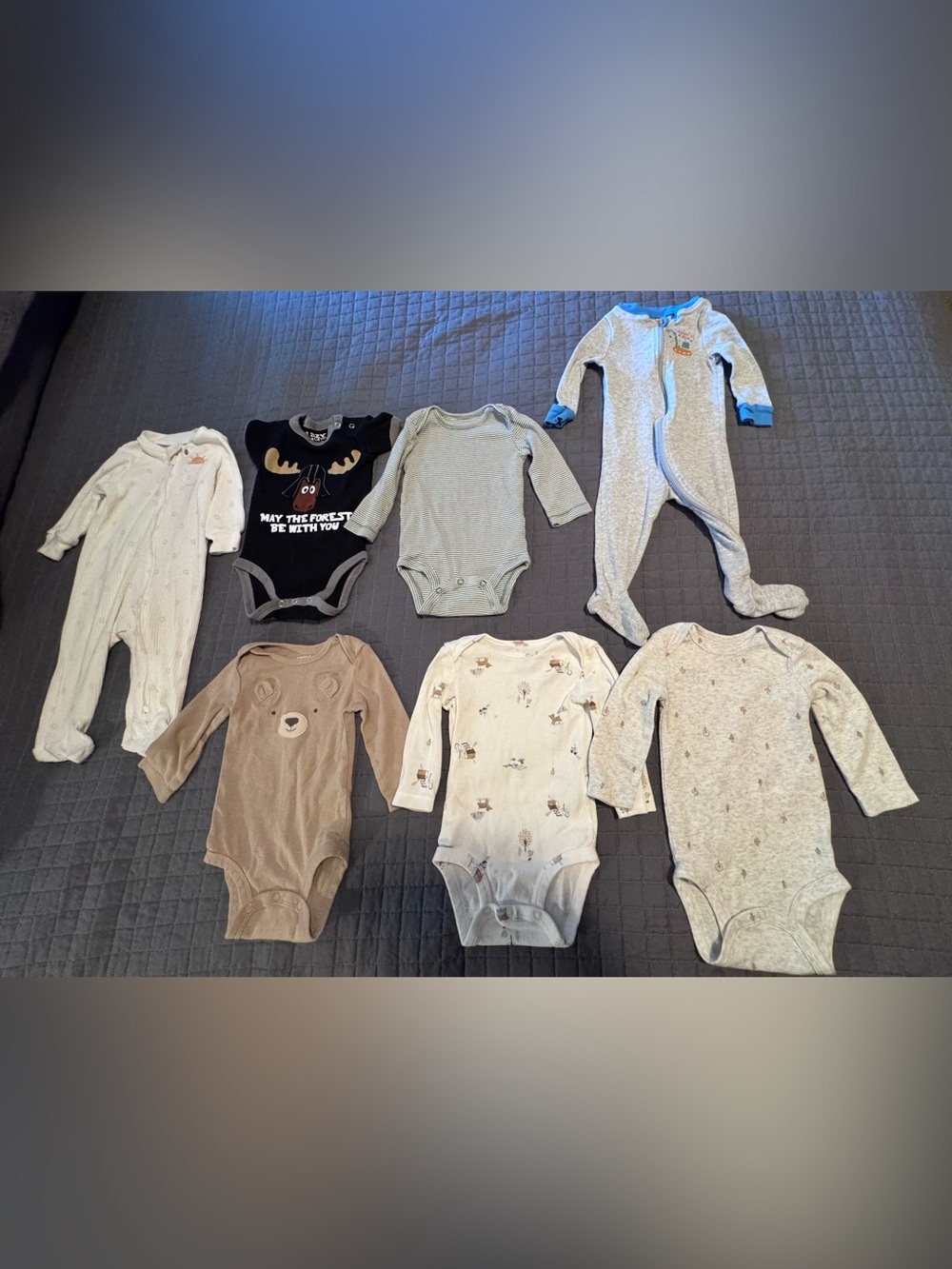 Carter's Mixed Neutral Long-Sleeve One-Piece Bodysuit Lot - Gray, Beige, Black